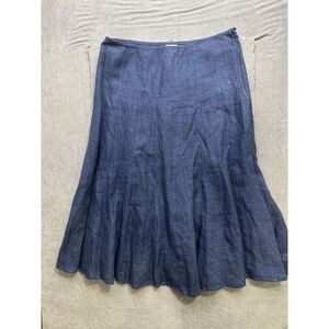 Poetry Skirt Womens 10 M Blue 100% Linen Pleated A Line Long Modest‎ Lagenlook